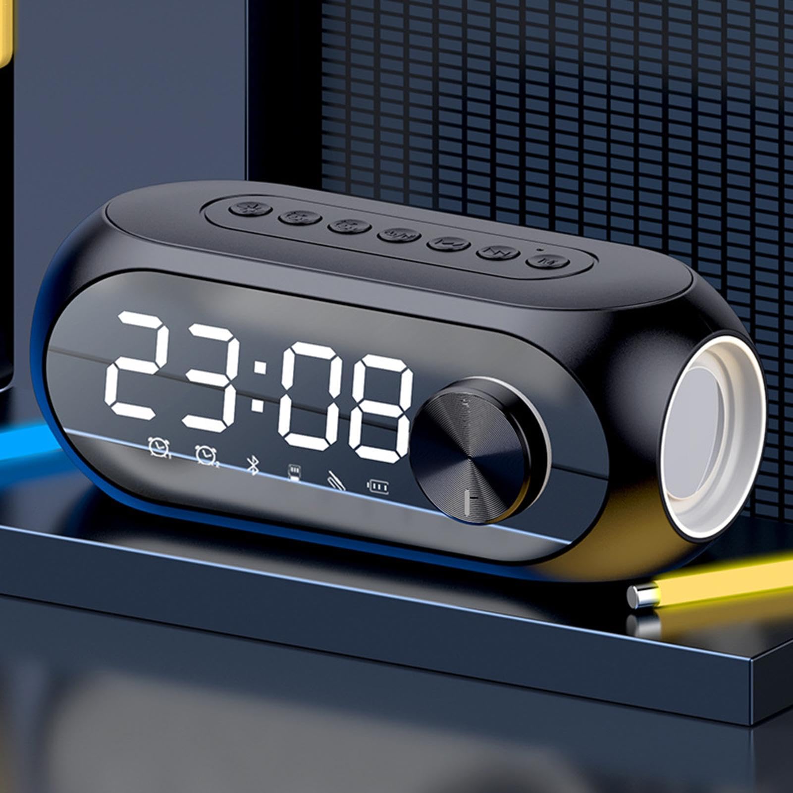 Wireless Speaker Alarm Clock with Sleep Timer - USB Rechargeable Digital Clock, LED Display, Snooze Function & White Noise Machine for Bedroom, Office, Travel (Black)