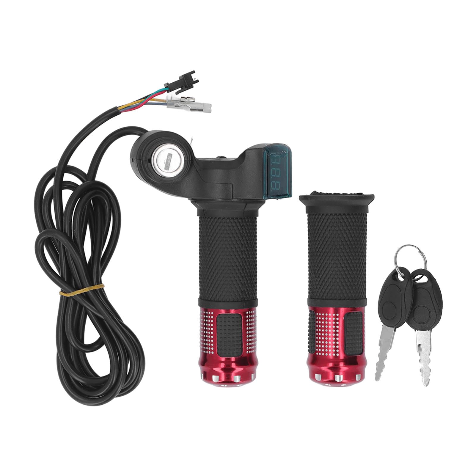 1 Pair Electric Bike Throttle Grips - 10 Inch Aluminum Alloy E-Scooter Throttle with LED Display & Power Key Lock for E-Bike (Red) | Perfect for Commuting, Off-Road & Urban Riding