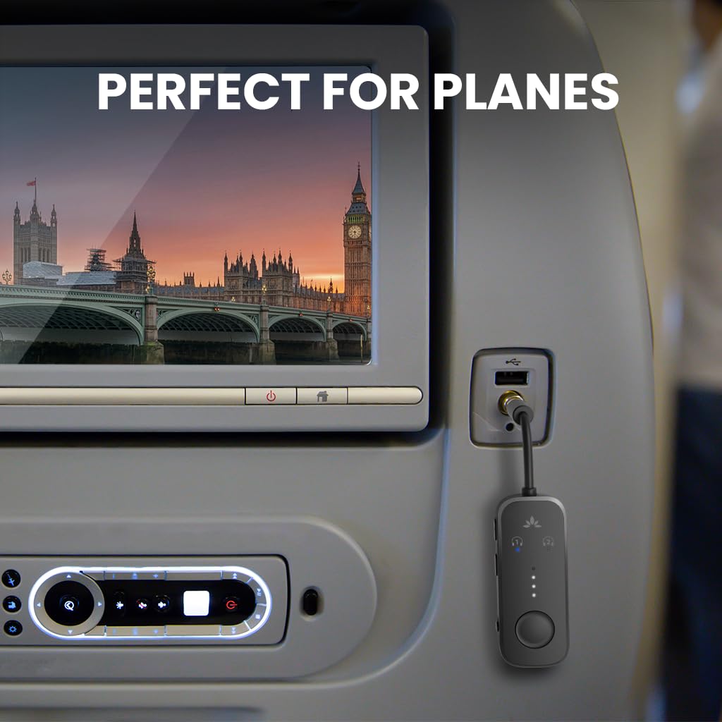 Avantree Relay - Premium Bluetooth 5.3 Airplane Audio Adapter, Wireless Transmitter for Dual AirPods/Headphones with aptX Adaptive & 3.5mm AUX - Perfect for In-Flight Entertainment, Travel, TV & Home Audio Systems