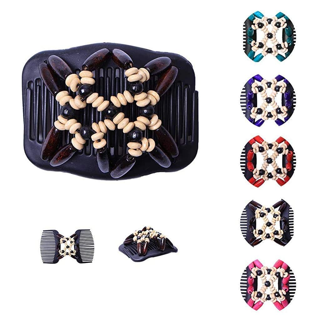 RK RETAILER Magic Double Row Wooden Butterfly Stretchy Hair Clips - Large Hair Clutches for Women (Brown) | Perfect for Weddings, Parties & Everyday Hairstyles
