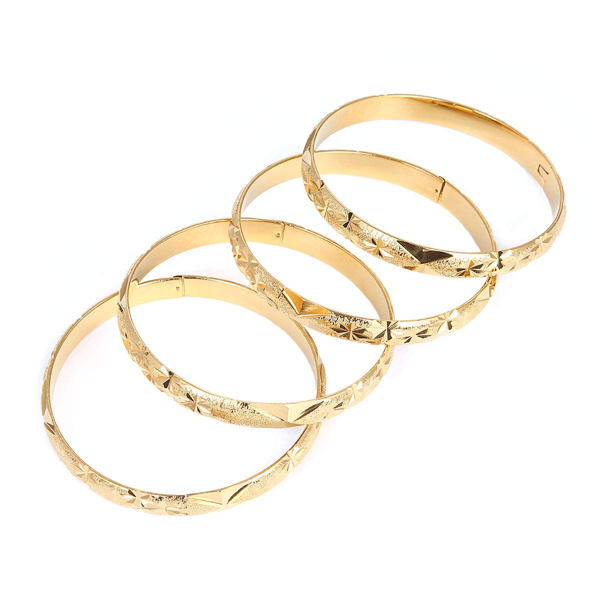 4pcs Ethiopian Gold Color Bangles - African Tribal Jewelry for Women - Perfect for Weddings, Parties & Cultural Events | Handmade Dubai Style Bracelets