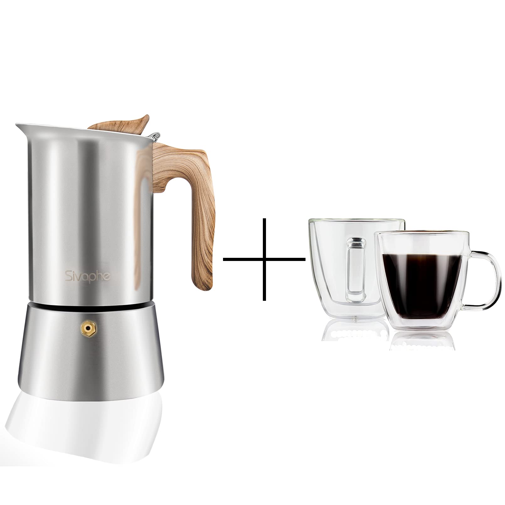 Sivaphe 6-Cup Espresso Coffee Maker with 5oz Glass Cups for Home & Office