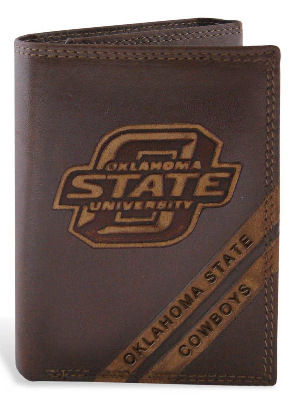 Oklahoma State Cowboys Trifold Leather Wallet - Genuine Debossed Leather Wallet for Men - Perfect for Gifts, Travel & Everyday Use