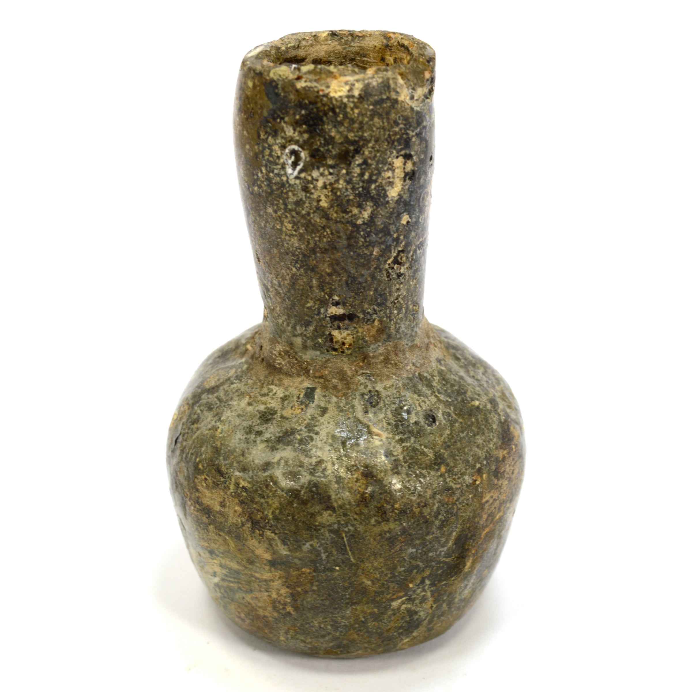 Ancient Roman Free-Blown Glass Flask Bottle Vessel 3.25