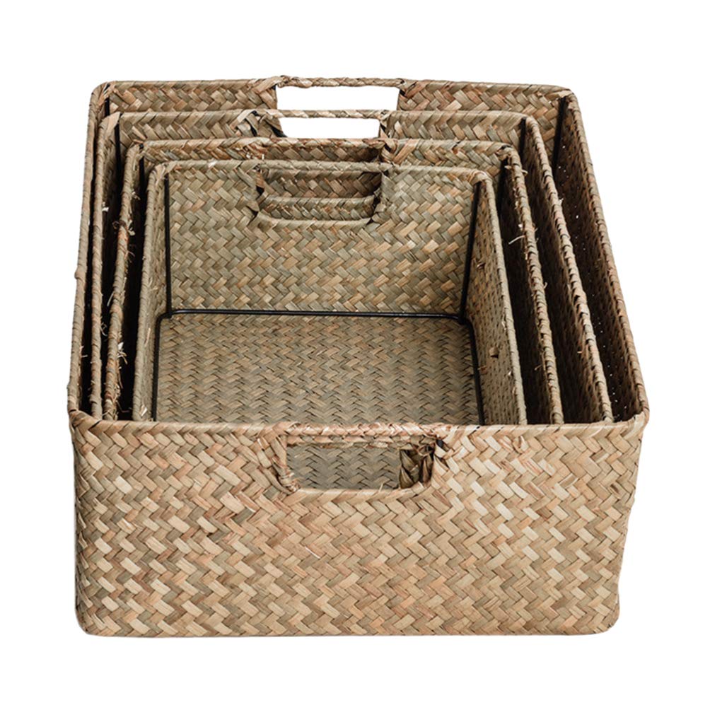 DOITOOL 4-Piece Wicker Basket Set - Retro Rectangular Sea Grass Woven Storage Baskets for Home Organization (S, M, L, XL) - Perfect for Bathroom, Closet, Drawer & Cupboard Storage