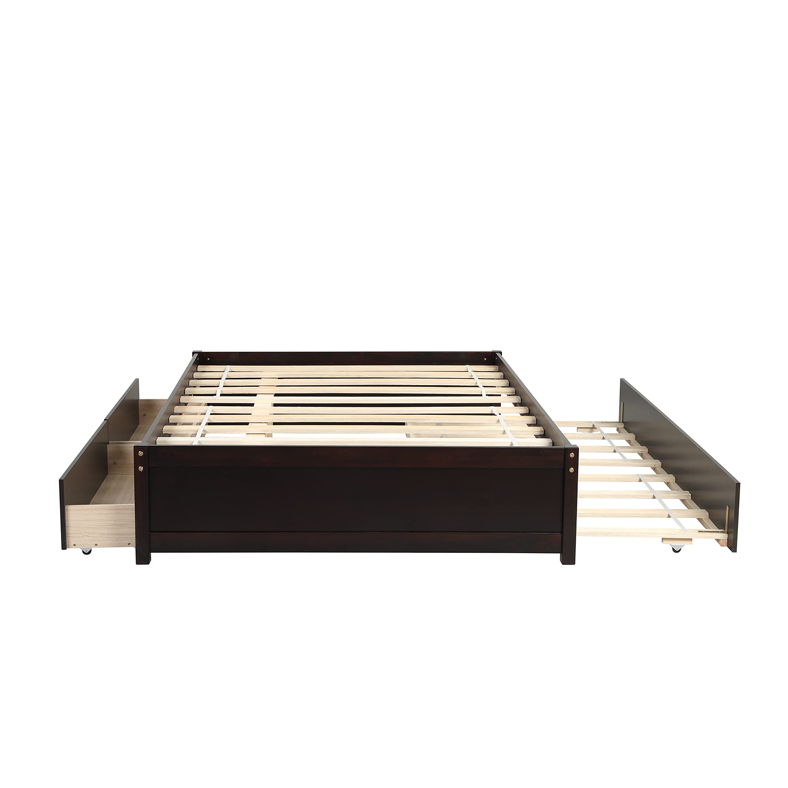 HomSof Full Bed with Twin Trundle & 2 Drawers - Convertible to 2 Platform Beds, Espresso Finish, 79.52