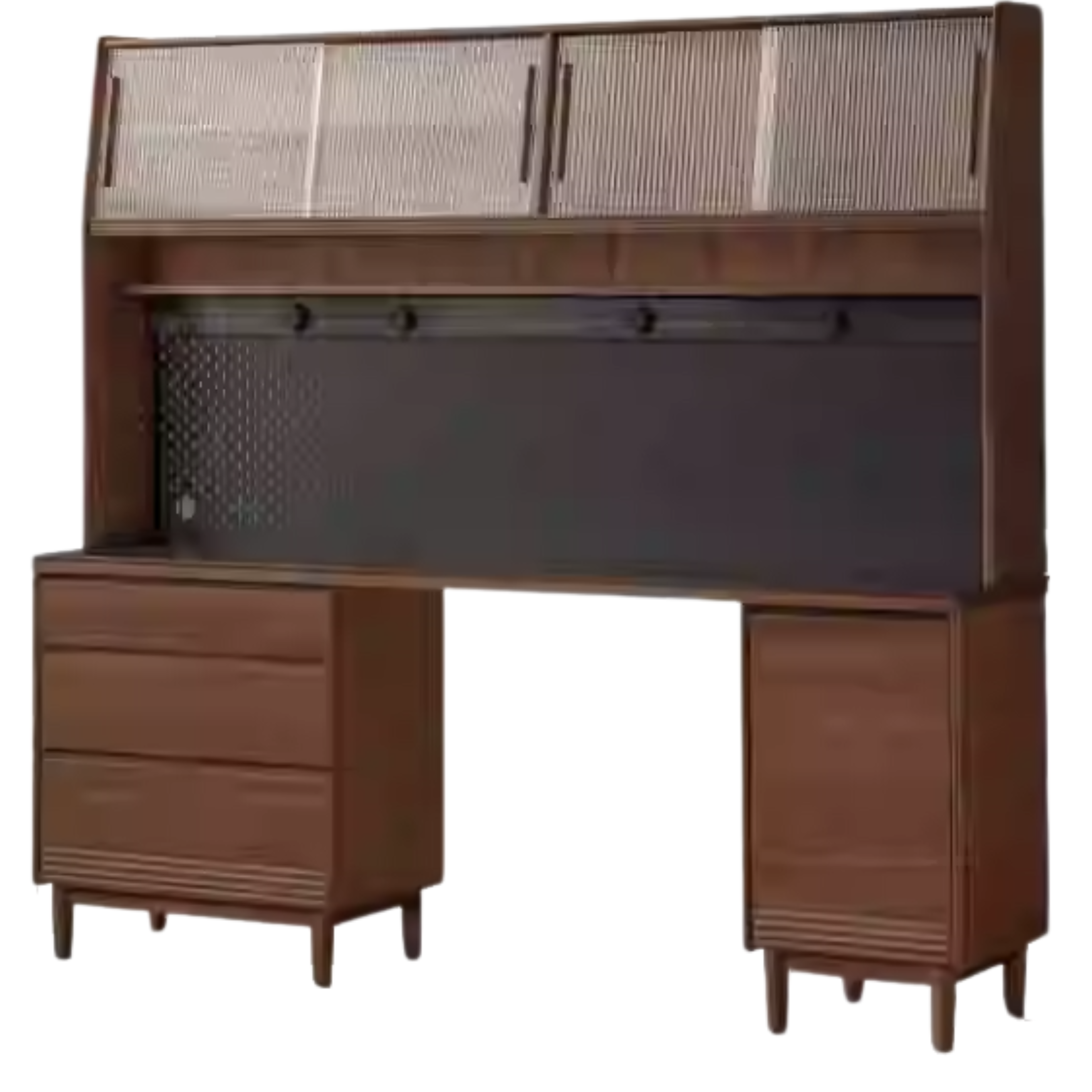 71x17.7x76.7 inch / 180.4x45x195 cm / Rich Dark Walnut color / Black Walnut Rock slab dining cabinet with shelf bull rail