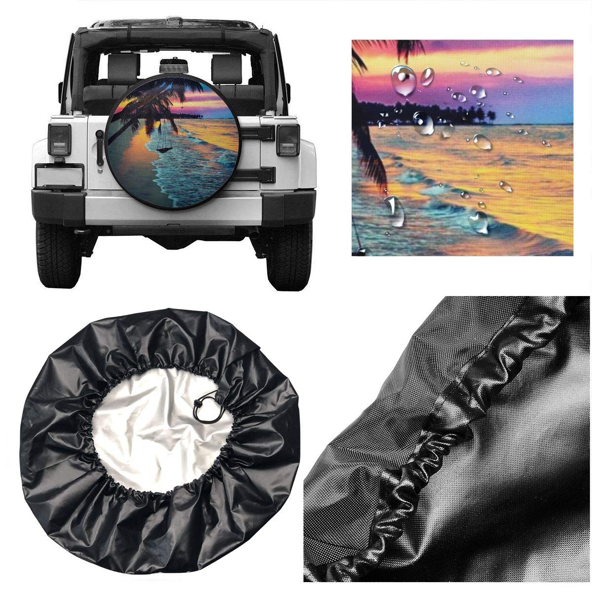 Waterproof UV-Resistant Coconut Beach Sunset Hammock Spare Tire Cover - Fits 15 Inch Wheels for Trailers, RVs & SUVs - Perfect for Road Trips, Camping & Beach Adventures