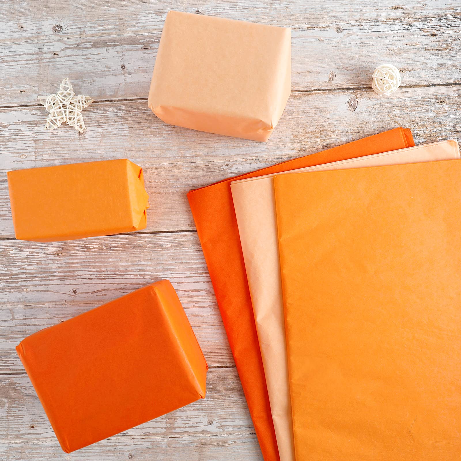 Whaline 120-Sheet Fall Assorted Orange Tissue Paper - 15x20 Inch Decorative Wrapping Paper for Halloween, Thanksgiving, Autumn Crafts | Gift Wrapping, Party Decor, DIY Pompom Projects