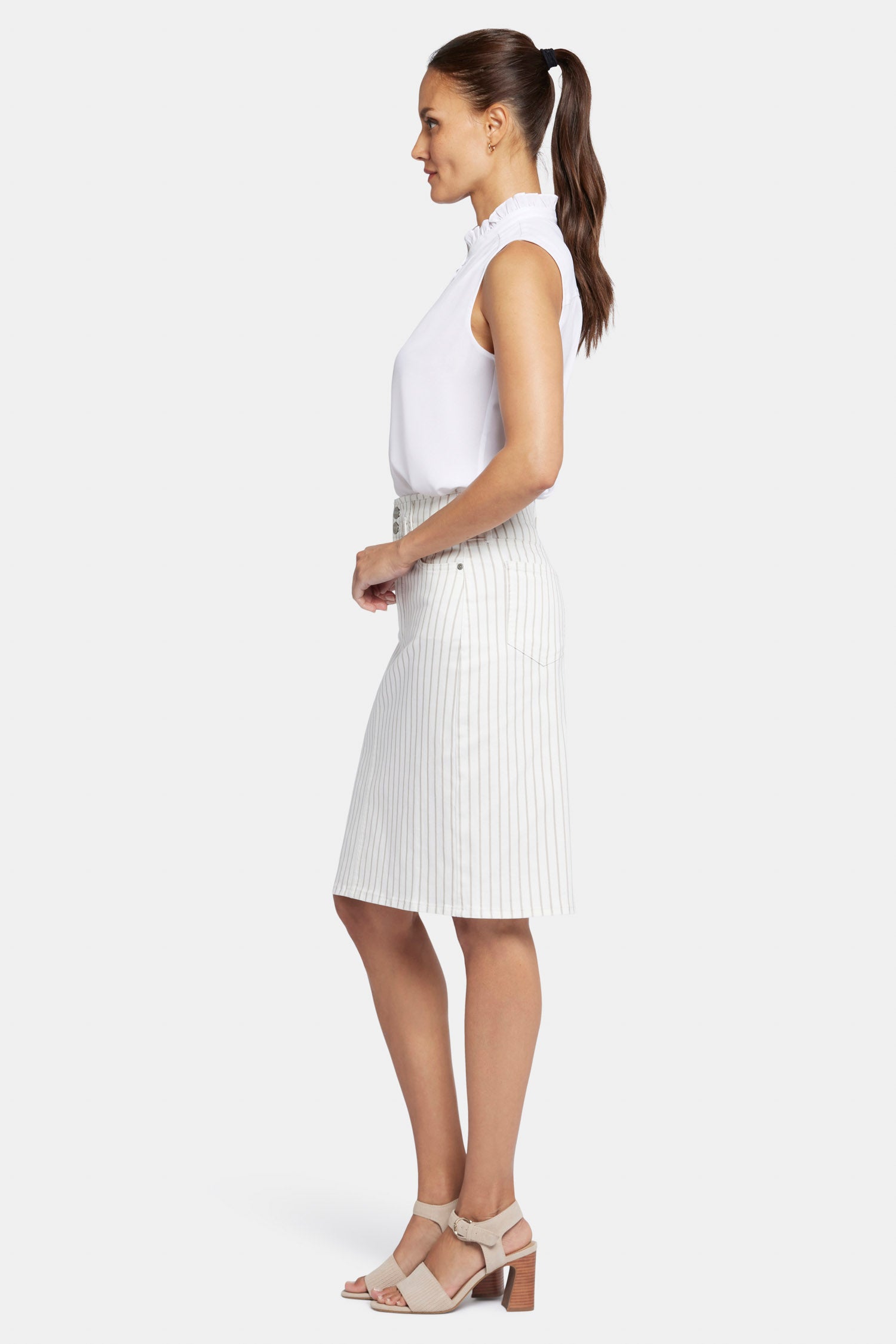 Petite High Waist Skirt with Beach Cruise Stripes - Flirty Summer Skirt for Vacations, Beach Outings & Casual Wear