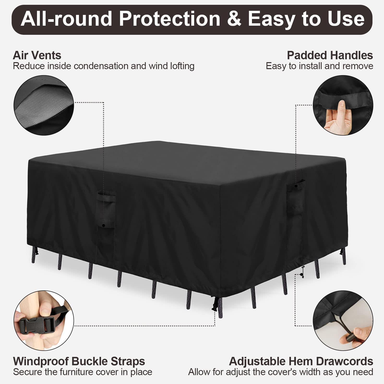 Waterproof Outdoor Patio Furniture Covers - Rectangle Table & Sectional Couch Set Cover for Deck, Lawn & Backyard - UV Resistant (74