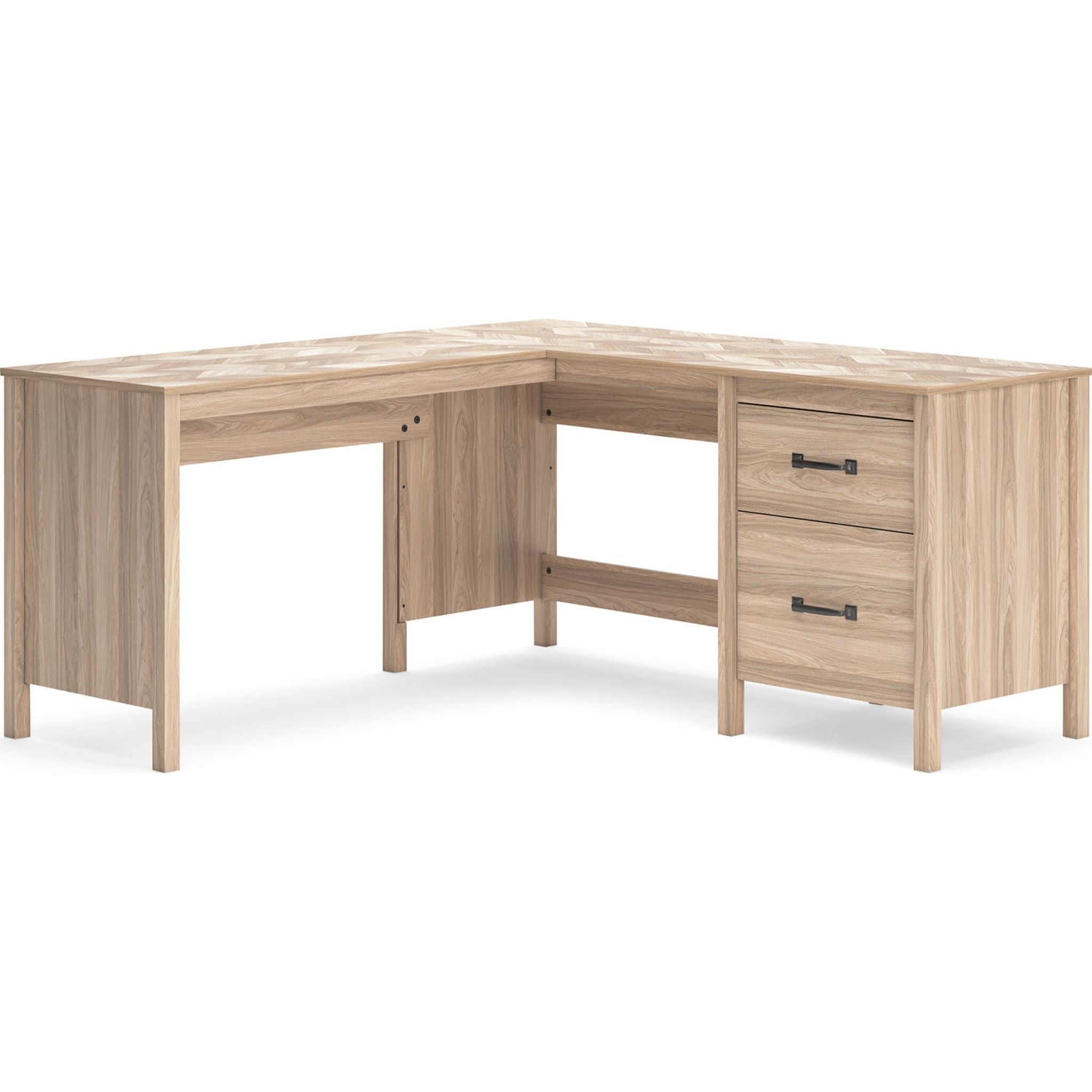 Battelle Modern Wooden Office Desk in Tan - Stylish Home & Office Workspace for Professionals & Remote Workers
