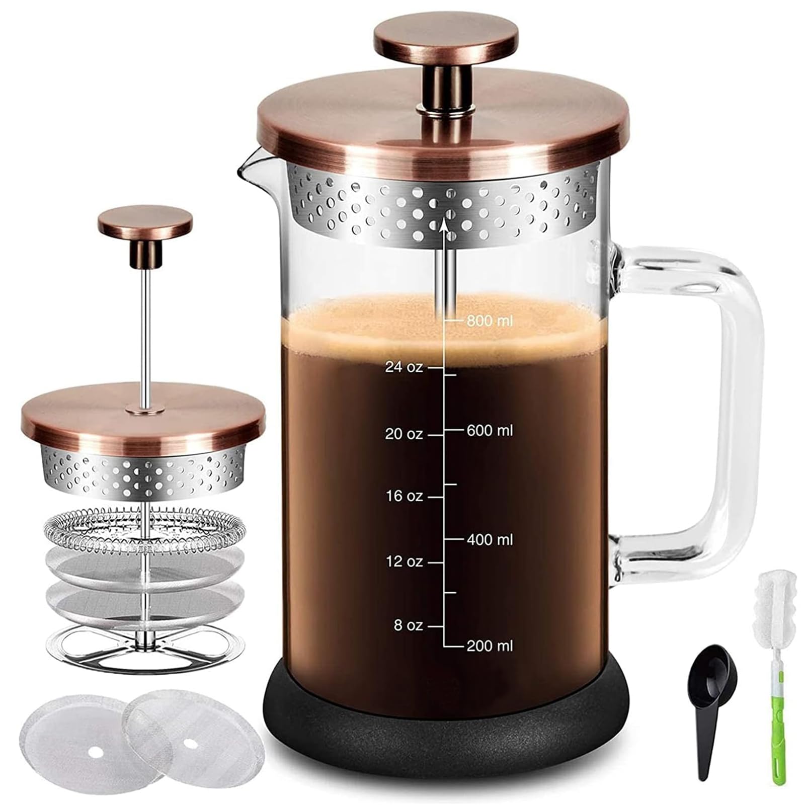 Premium French Press Coffee Maker 34oz - 4 Filter System, Stainless Steel Plunger & Borosilicate Glass - BPA-Free for Espresso, Tea & Cold Brew - Perfect for Home, Office & Camping Use