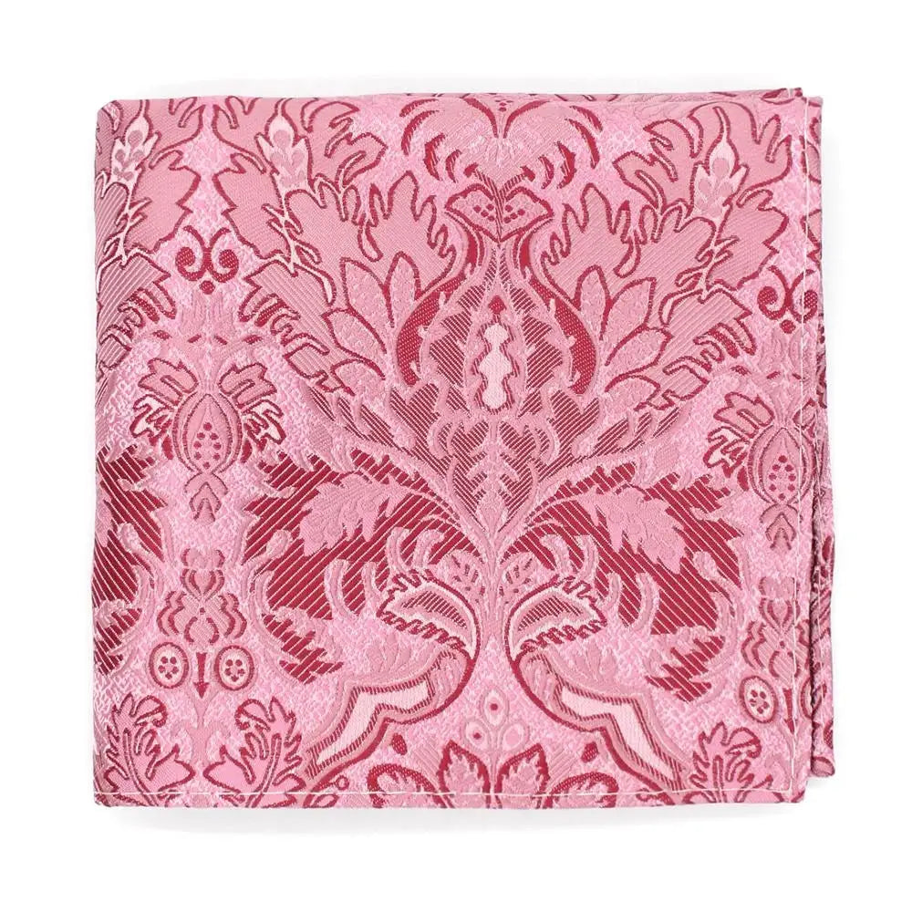 L A Smith Raspberry & Rose Bold Leaves Tie & Hank Set - Elegant Floral Accessories for Weddings, Parties & Special Occasions