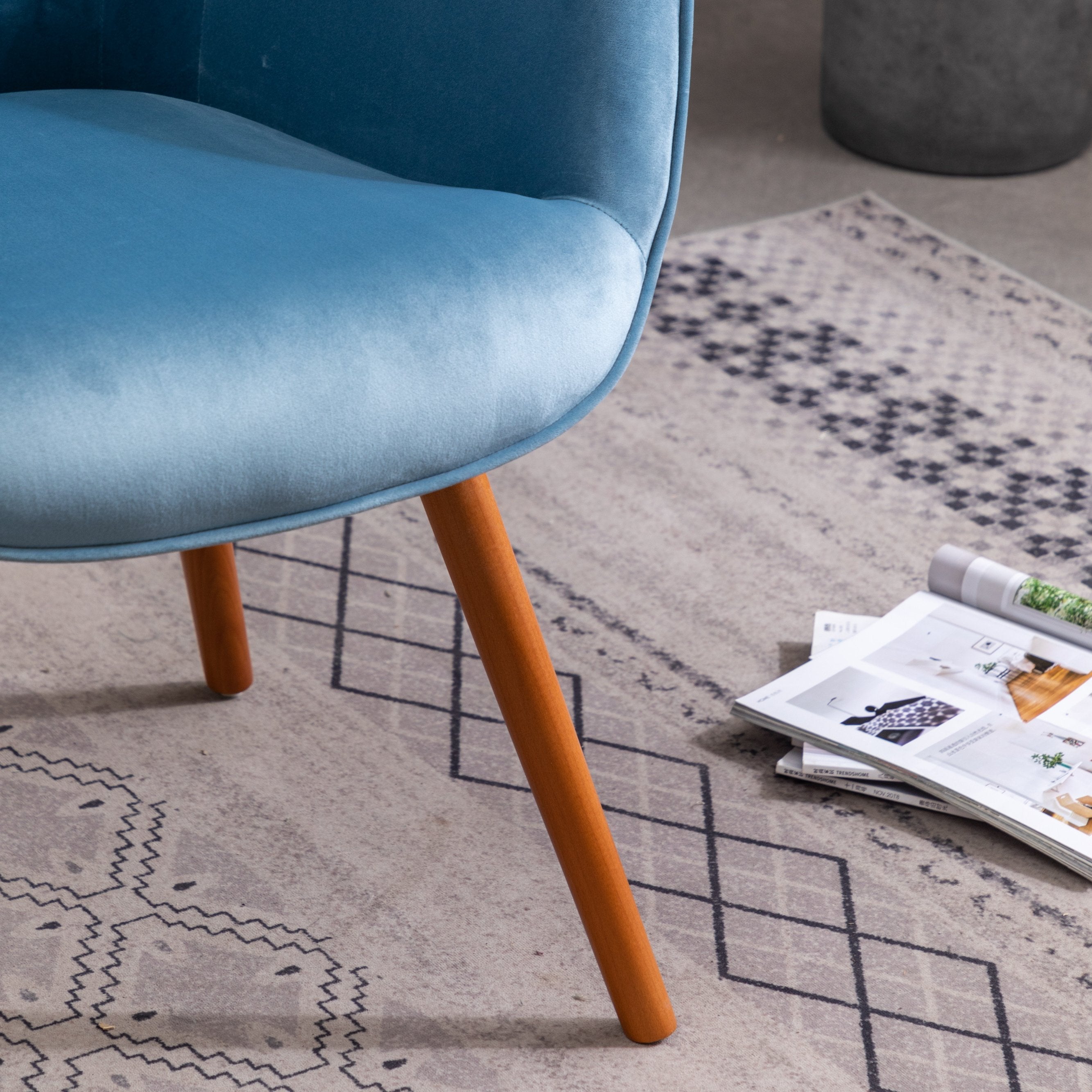 Roundhill Furniture Doarnin Contemporary Silky Velvet Tufted Button Back Accent Chair - Blue Velvet Upholstered Lounge Chair for Living Room, Bedroom & Office Decor - Perfect for Reading Nook, Home Theater Seating and Guest Room Furniture