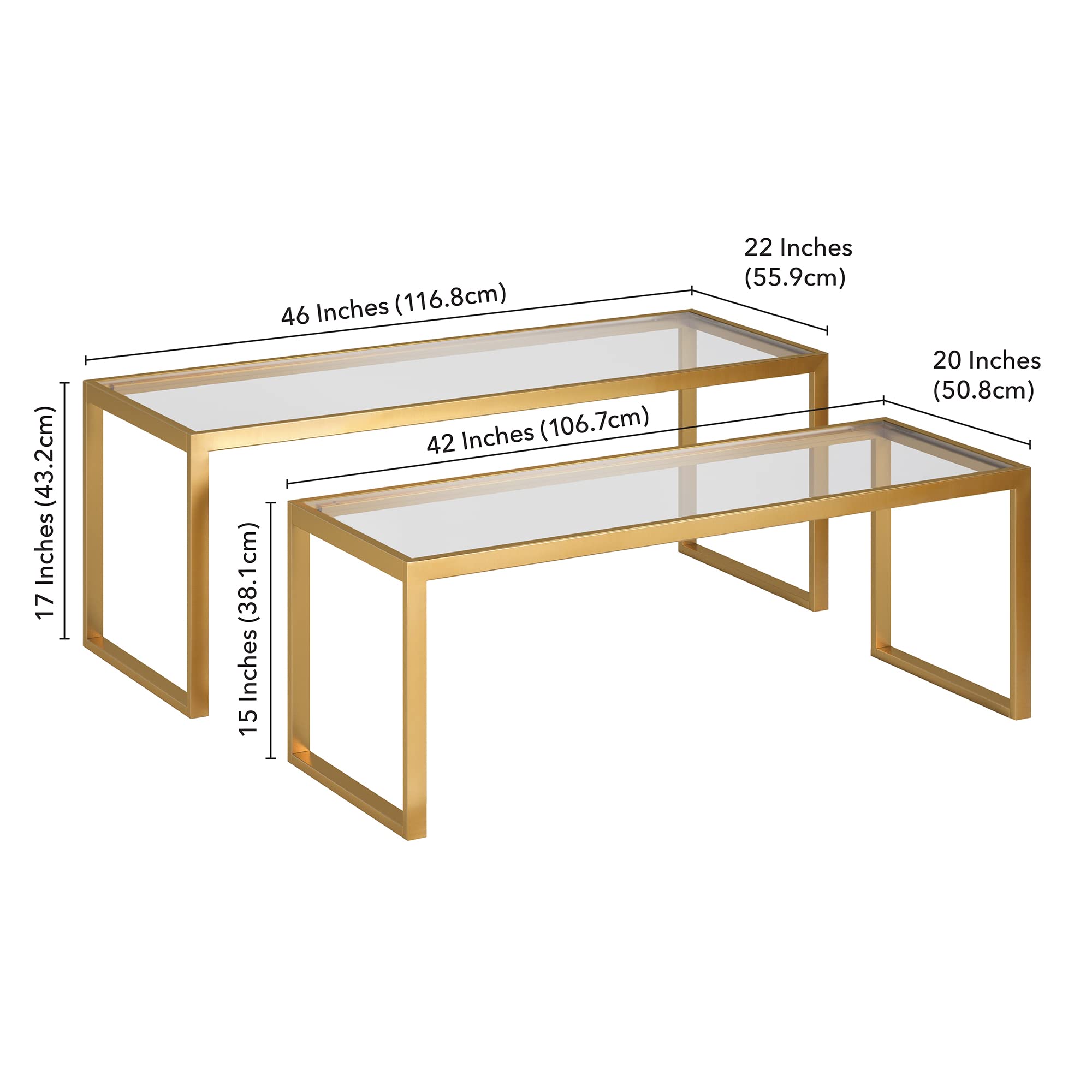 Henn&Hart Rectangular Nested Coffee Table in Brass - Modern Living Room Furniture, Minimalist Studio Apartment Essentials - Perfect for Small Spaces & Contemporary Home Decor