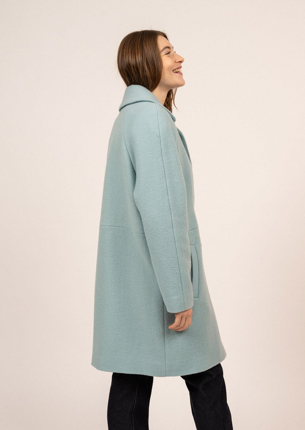 ST LAURENE Women's Long Wool Coat - Elegant Winter Overcoat in Jade Green for Office, Party & Outdoor Activities