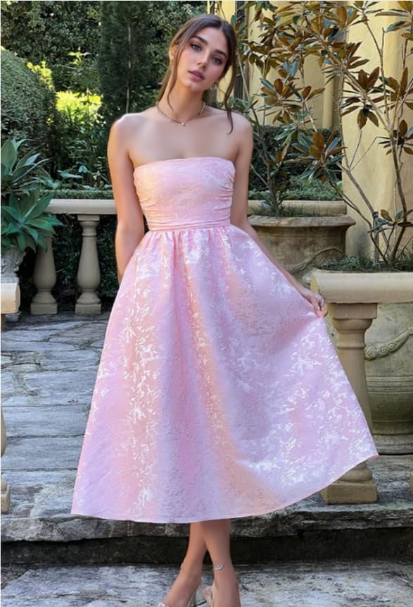 Elegant Satin Strapless Prom Dress - Tea Length Ball Gown A-Line Formal Evening Gown for Women | Perfect for Weddings, Parties & Special Occasions