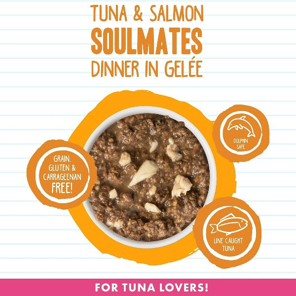 Premium B.F.F. Tuna & Salmon Soulmates Grain-Free Canned Cat Food - High Protein Wet Cat Food for Adult & Senior Cats - Perfect for Mealtime, Travel & Emergency Kits