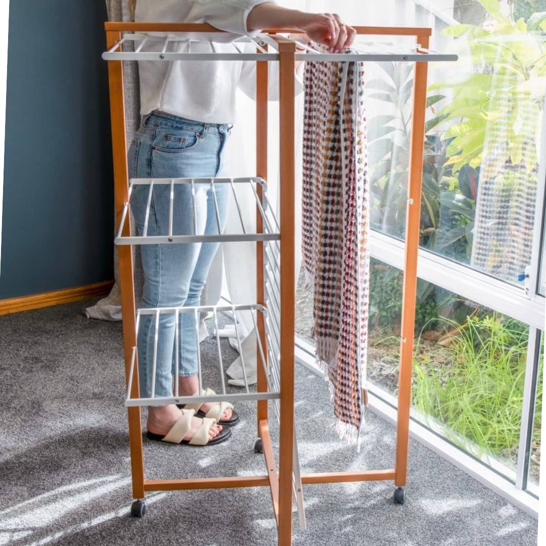 Karisma 3-Tier Wooden Clothes Drying Rack - Space-Saving Cherry Wood Laundry Organizer for Bedroom, Balcony & Small Apartments
