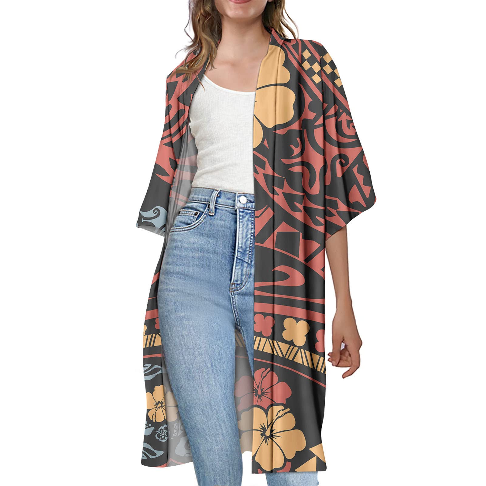 Women's Casual Loose Knit Cardigan with Floral Print - Lightweight Kimono Style Cover Up for Spring/Summer, Perfect for Beach, Office & Lounge Wear