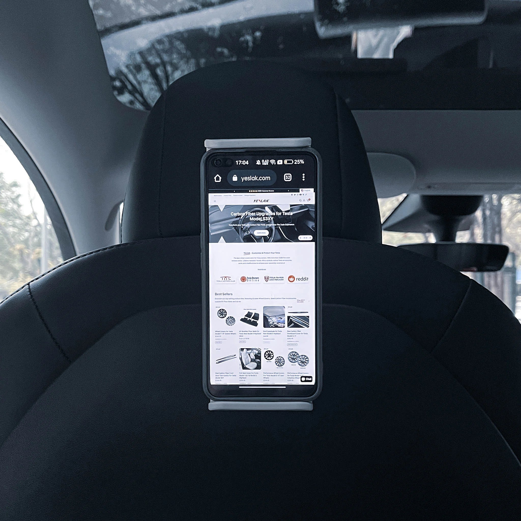 Universal Backseat Car Phone & iPad Holder - Headrest Mount for Tesla Model 3/Y & Model 3 Highland | Secure Tablet & Smartphone Stand for Kids Entertainment & Road Trips