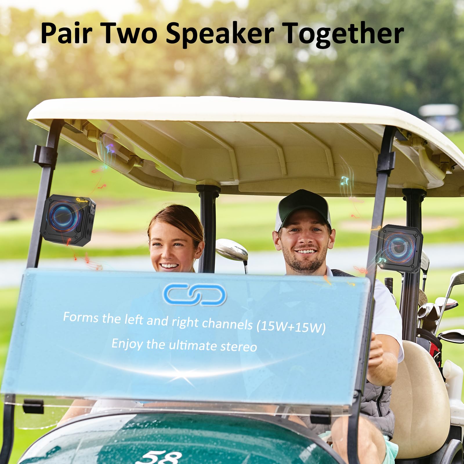 Portable Magnetic Bluetooth Speaker for Golf Carts - 20H Playtime, IPX7 Waterproof, Loud Stereo Sound with Bass Boost, TWS & SD Card Support - Perfect Golf Accessories & Gifts (Includes Storage Case) - Ideal for Outdoor Sports, Beach Parties & Golf Course Entertainment