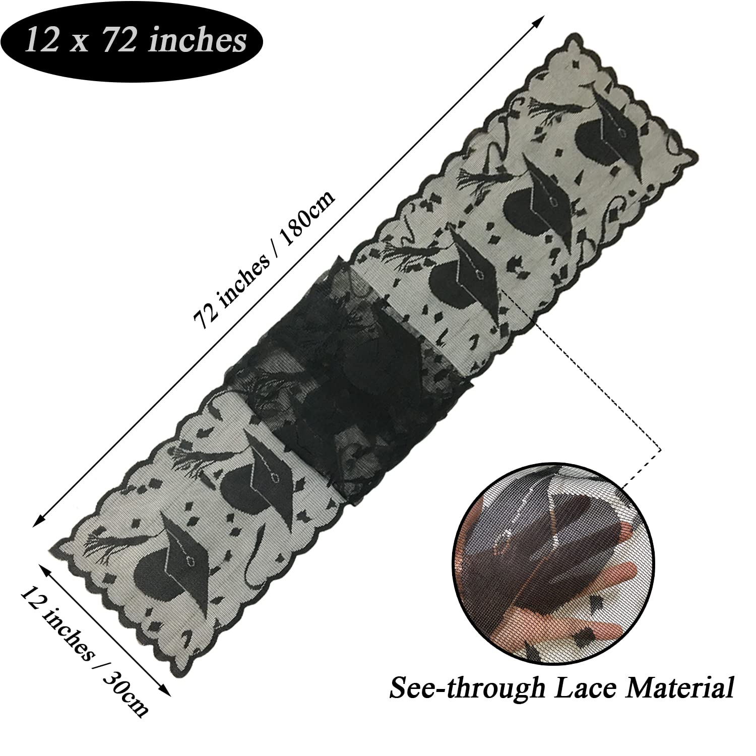 72 Inch Graduation Table Runner with Lace Grad Cap Design - Perfect for 2023 Graduation Party Decorations & Commencement Celebrations