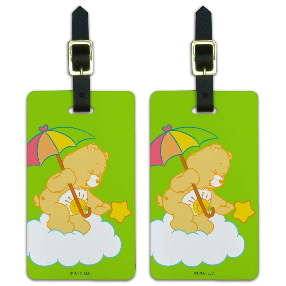Care Bears Funshine Bear Luggage ID Tags - Set of 2 Personalized Suitcase Tags for Carry-On Bags | Perfect for Travel Identification, Kids' Backpacks & Vacation Accessories