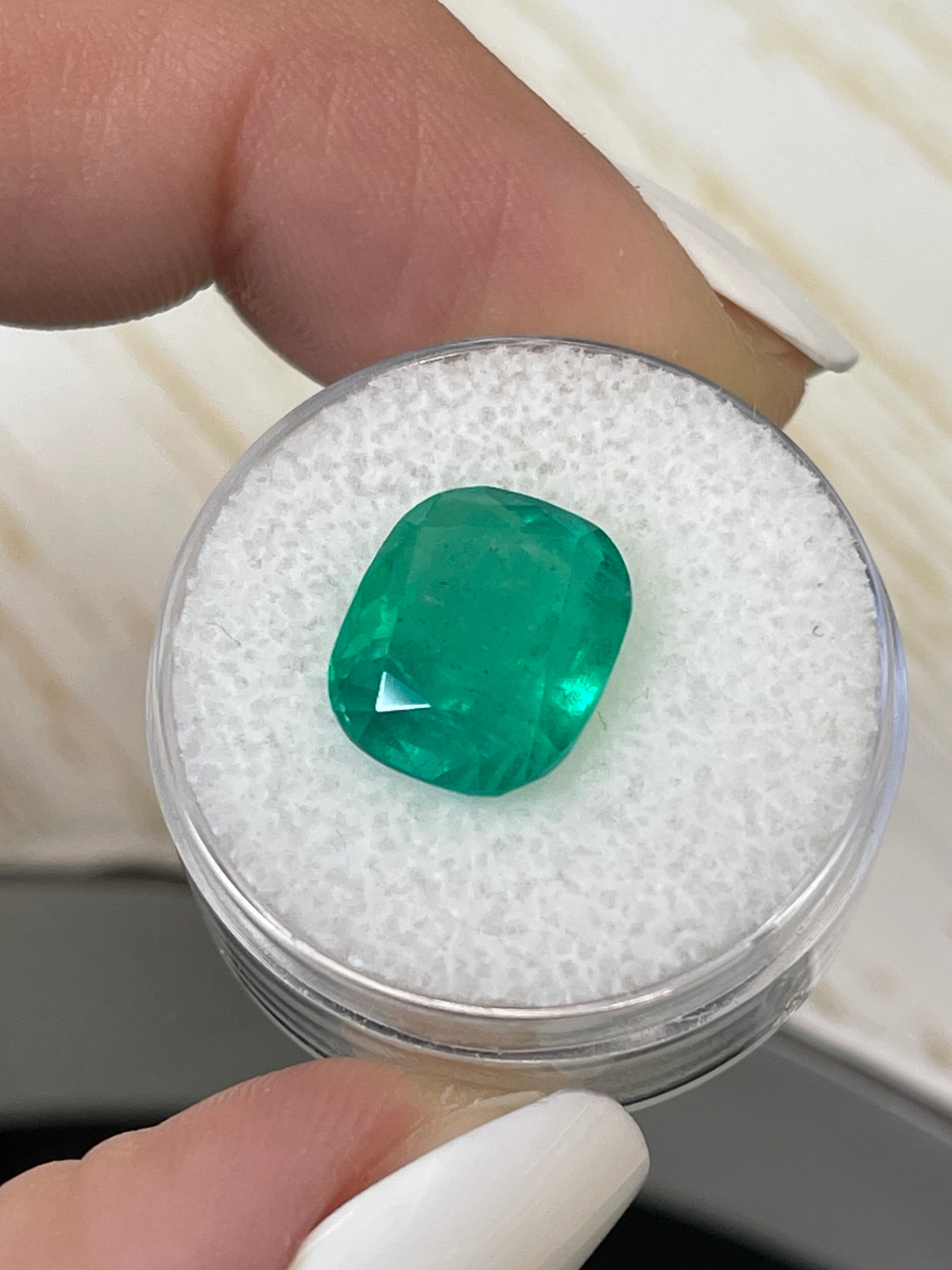 5.69 Carat 12x10mm Bluish Green Natural Loose Colombian Emerald Gemstone - Cushion Cut for Jewelry Making, Engagement Rings & Luxury Gifts