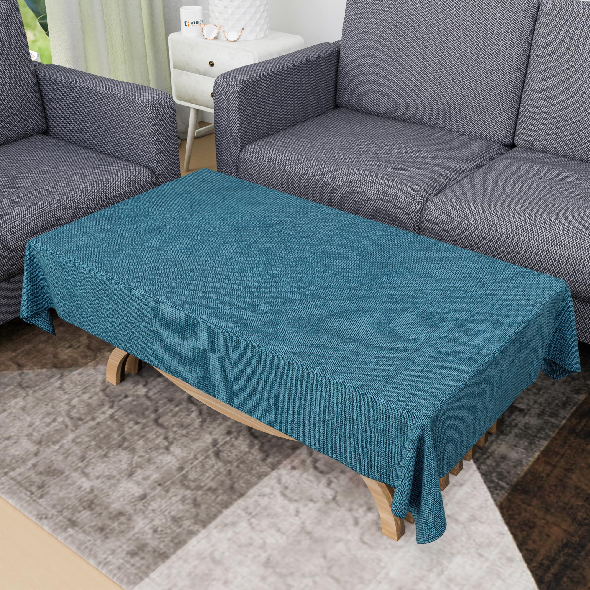 Premium Jute Table Cover 40x60 Inch - Natural & Durable Kitchen Dining Tablecloth for 4 Seater | Decorative Centerpiece for Living Room, Study & Tea Tables | Blue Woven Fabric Protector | Water Resistant & Washable