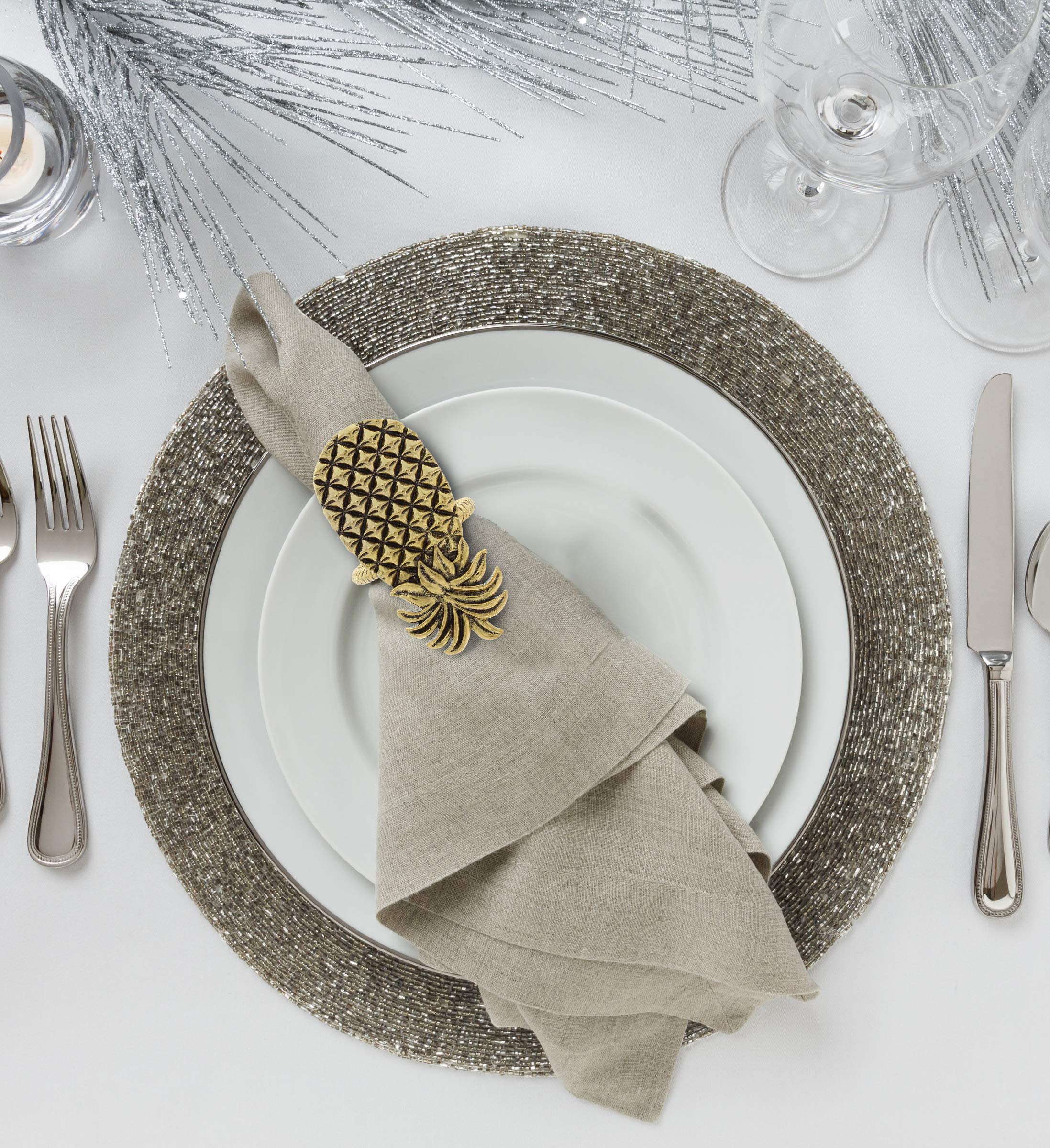 6 Pack Gold Napkin Rings - Elegant Table Decor for Holiday Dinners, Weddings & Banquets - Pineapple Design Napkin Holders for Reception Centerpieces & Family Gatherings