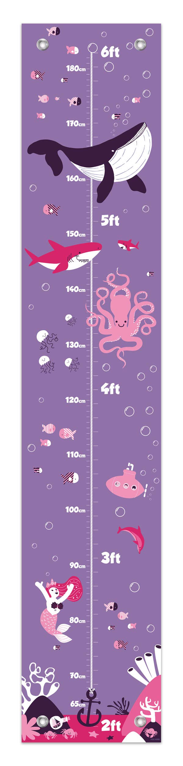 Whale Themed Nautical Growth Chart for Kids - Pink & Purple Aquatic Decor | Perfect for Nursery, Bedroom & Playroom Wall Decor