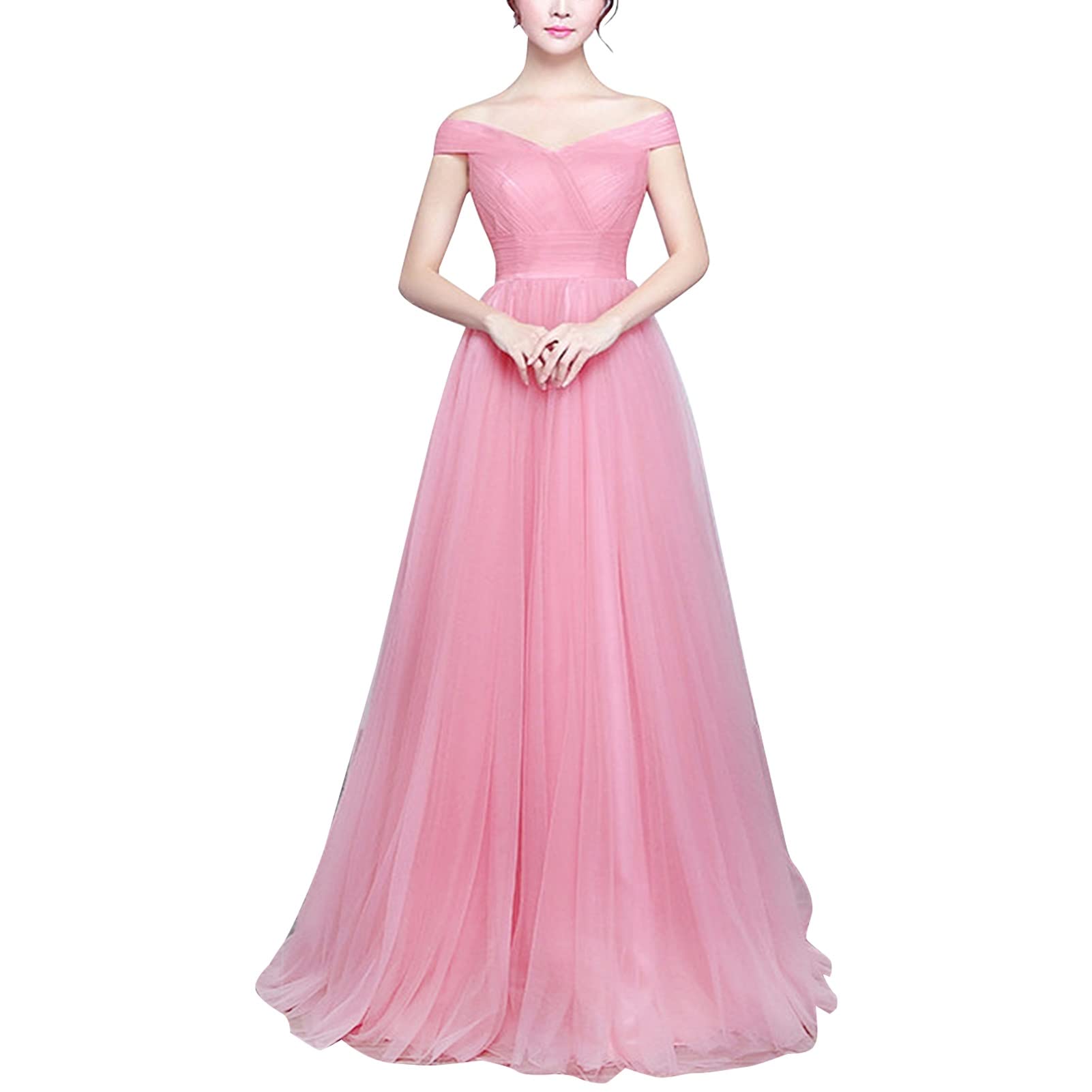 Elegant Pink Tulle Evening Gown for Women - US Size 10 | Maxi Dress for Cocktail Parties, Bridesmaids & Formal Events | Ball Gown for Weddings, Prom & Special Occasions
