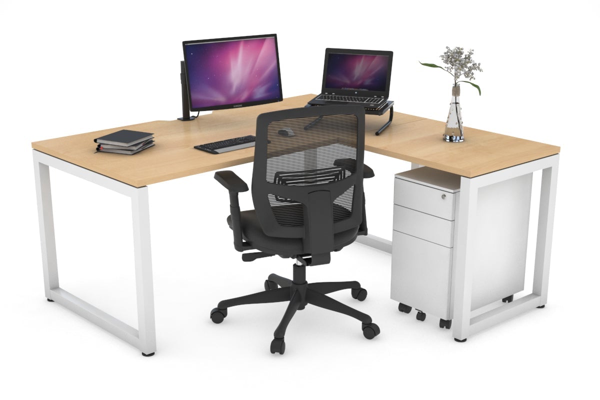 L-Shaped Corner Office Desk with Quadro Loop Legs - 1600L x 1550W, Cable Management Scallop - Perfect for Home Office & Workspace Setup