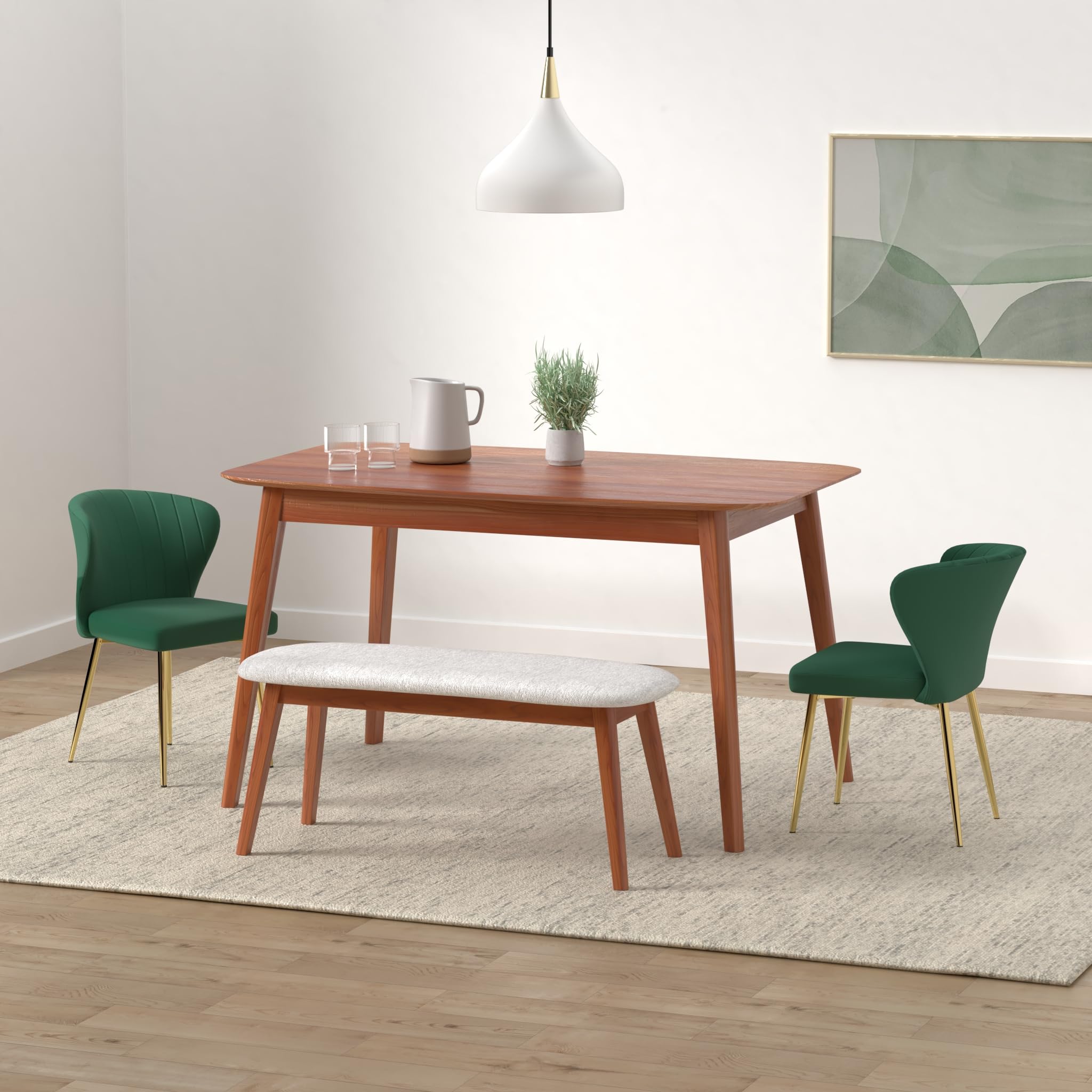 Luxury Velvet Dining Chairs Set of 4 - Tufted Upholstered Mid Century Modern Chairs with Golden Metal Legs for Dining Room, Kitchen, Living Room - Elegant Green Accent Seating for Home Decor & Entertaining