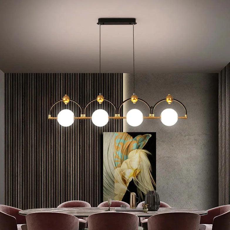 Modern 4-Light Linear Pendant Lighting Fixture for Kitchen Island, Dining Room & Bar Counter - Adjustable Hanging Chandelier with Clear Glass Shades