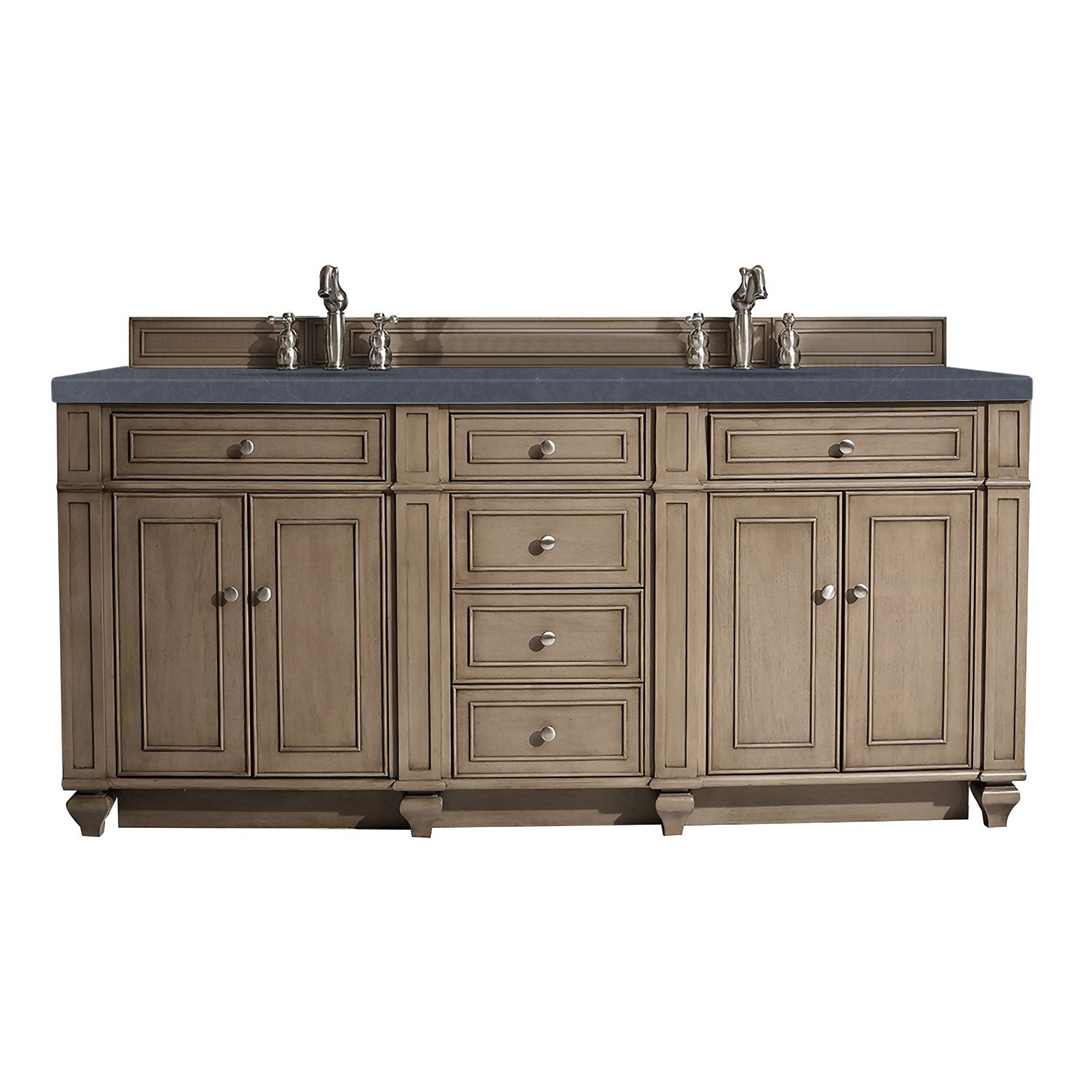 Bristol 72 Inch Double Bathroom Vanity with Whitewashed Walnut Finish & 3CM Charcoal Soapstone Quartz Countertop - Perfect for Master Bathroom, Guest Bath, or Powder Room Renovation