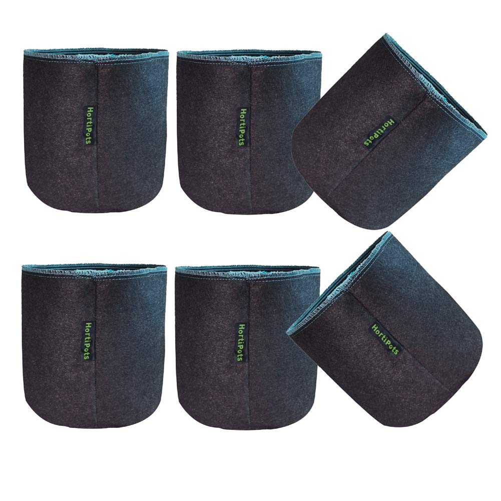 HORTIPOTS 1 Gallon Fabric Grow Bags - Non-So Floppy Air Pruning Cloth Pots for Plants (Black/Gray, Pack of 6) - Ideal for Indoor/Outdoor Gardening, Vegetables, Herbs & Flowers