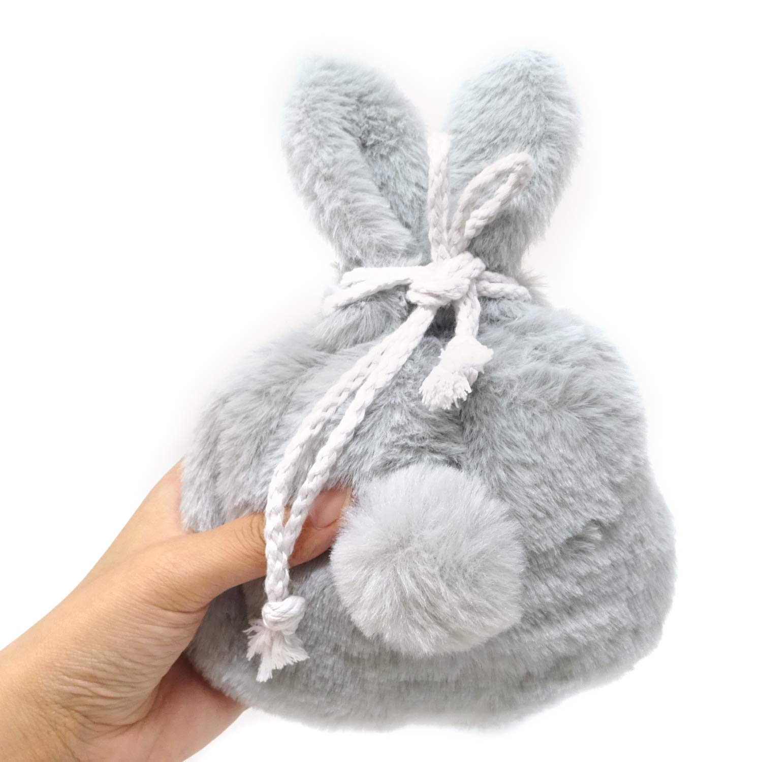 Honbay Cute Fluffy Drawstring Pouch - Rabbit Ears Makeup Bag, Jewelry Organizer & Gift Wrapping Pouch (Grey) - Perfect for Travel, Cosmetics Storage & Party Favors