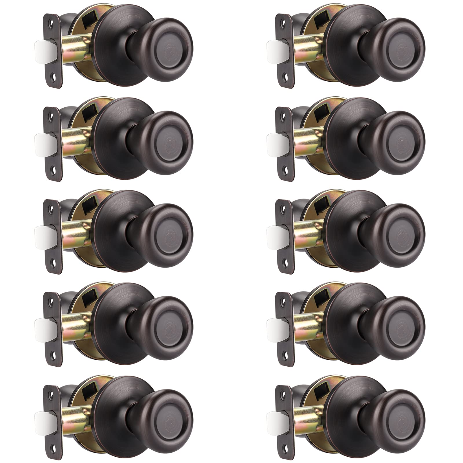 GOBEKOR 10 Pack Keyless Interior Door Knobs with Lock - Oil Rubbed Bronze Tulip Door Knob Handle for Bedroom, Bathroom & Closet Doors - Easy Installation & Privacy Security
