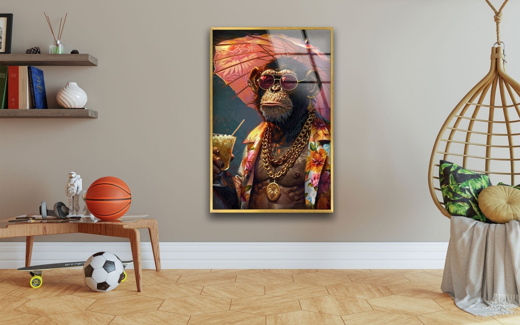 Stylish Monkey Glass Wall Art - Modern Home Decor for Living Room, Bedroom & Office - Perfect Gift for Animal Lovers & Unique Interior Design