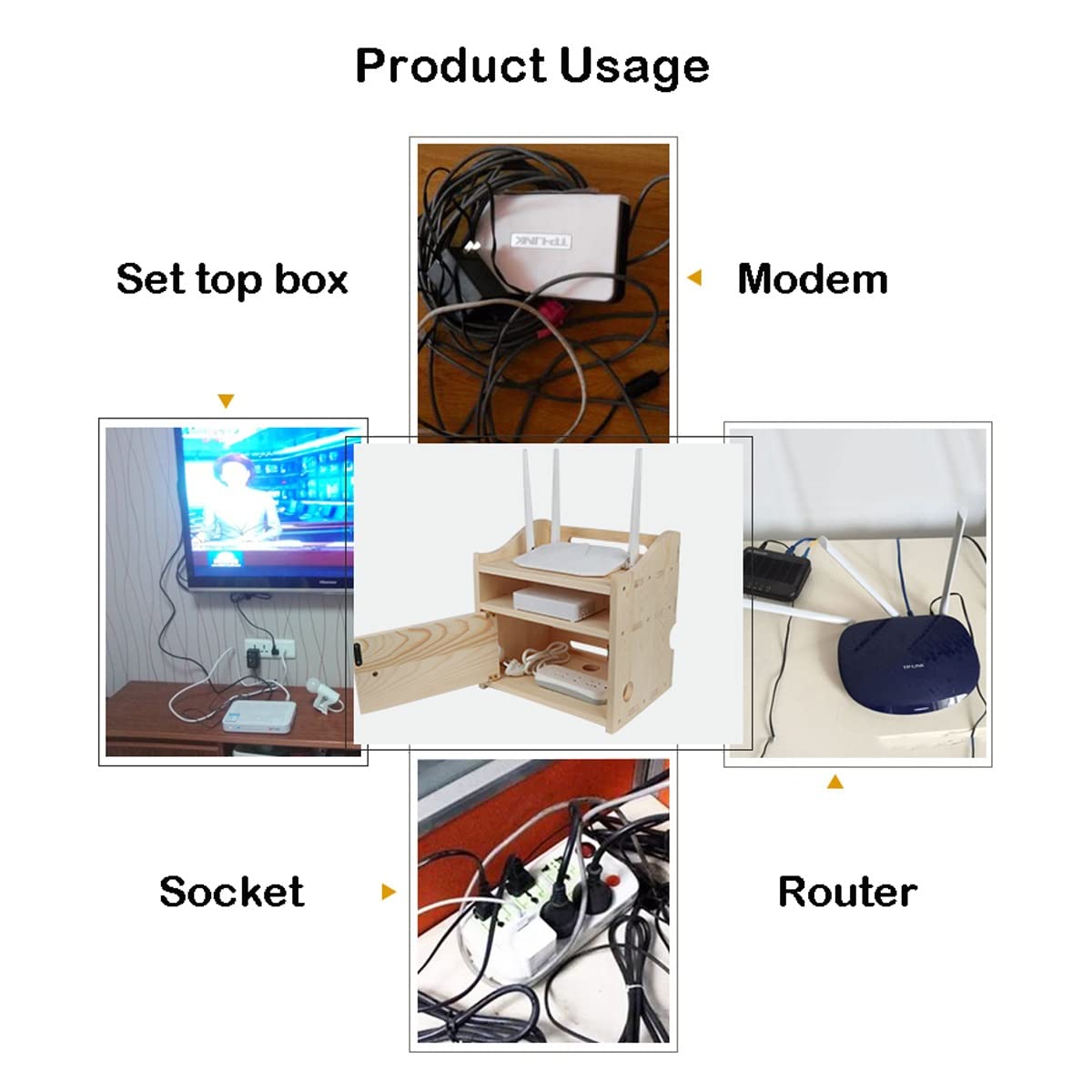 WiFi Router Wall Mount Storage Shelf - Wood & Plastic Cable Management Box for Set-Top Box, Modem & Decorative Display | Home Office & Entertainment Center Organization
