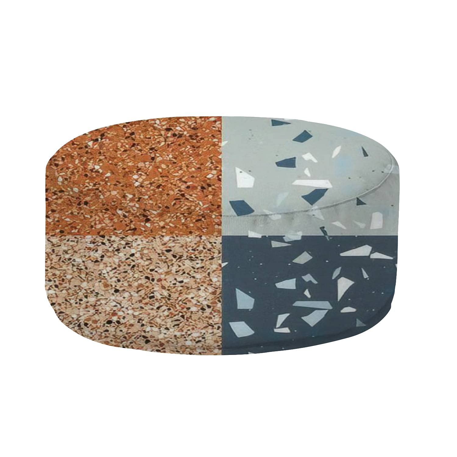 Inflatable Stool Ottoman Pouf Footrest - Orange & Blue Grey Terrazzo Pattern - Indoor/Outdoor Use for Yard, Patio, Living Room - Comfortable Bean Bag Footstool for Kids & Adults - Lightweight & Portable Floor Seating