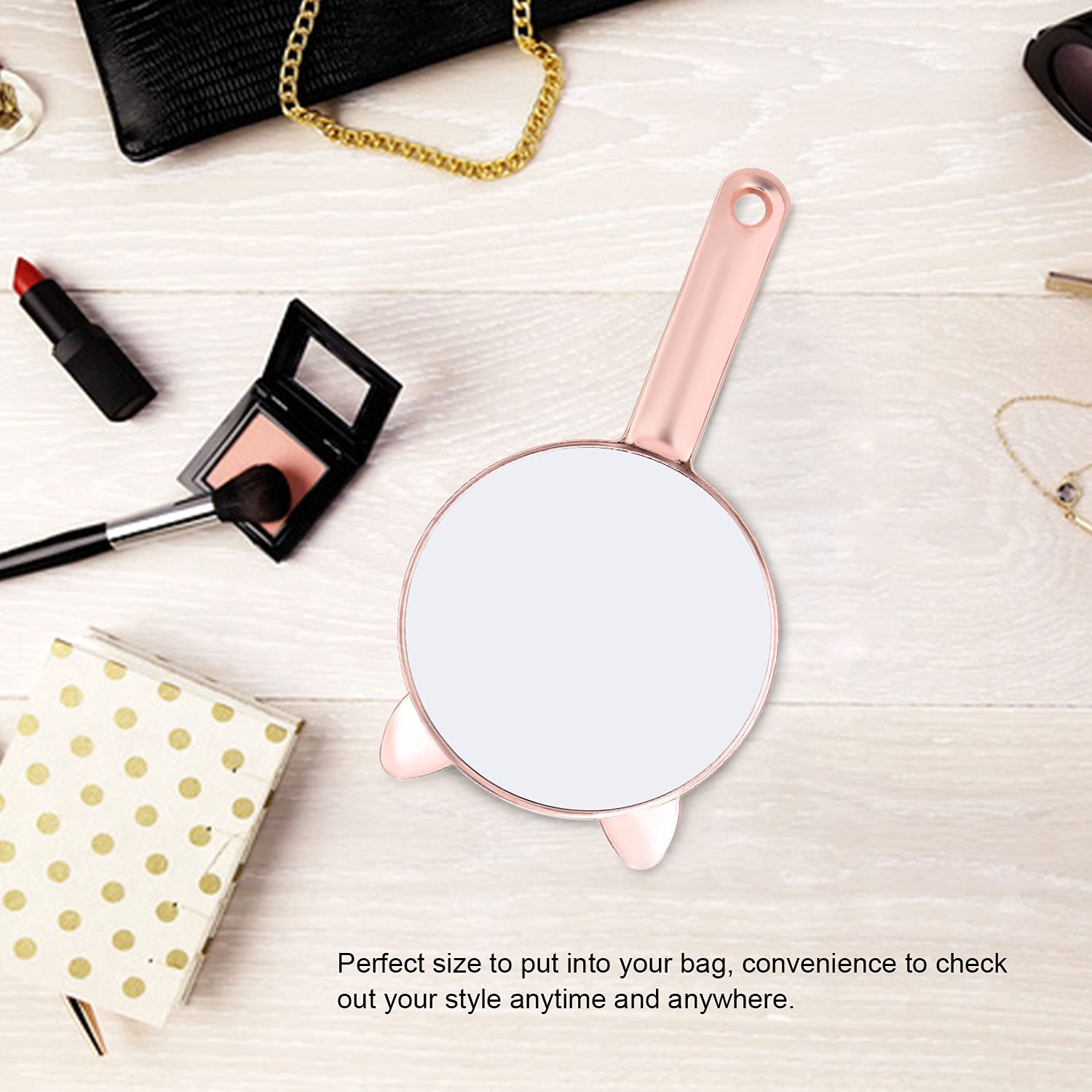 POOWE Rose Gold Round Makeup Mirror - Portable Travel Cosmetic Mirror with Stand, Perfect for Home, Vanity, and On-the-Go Touchups