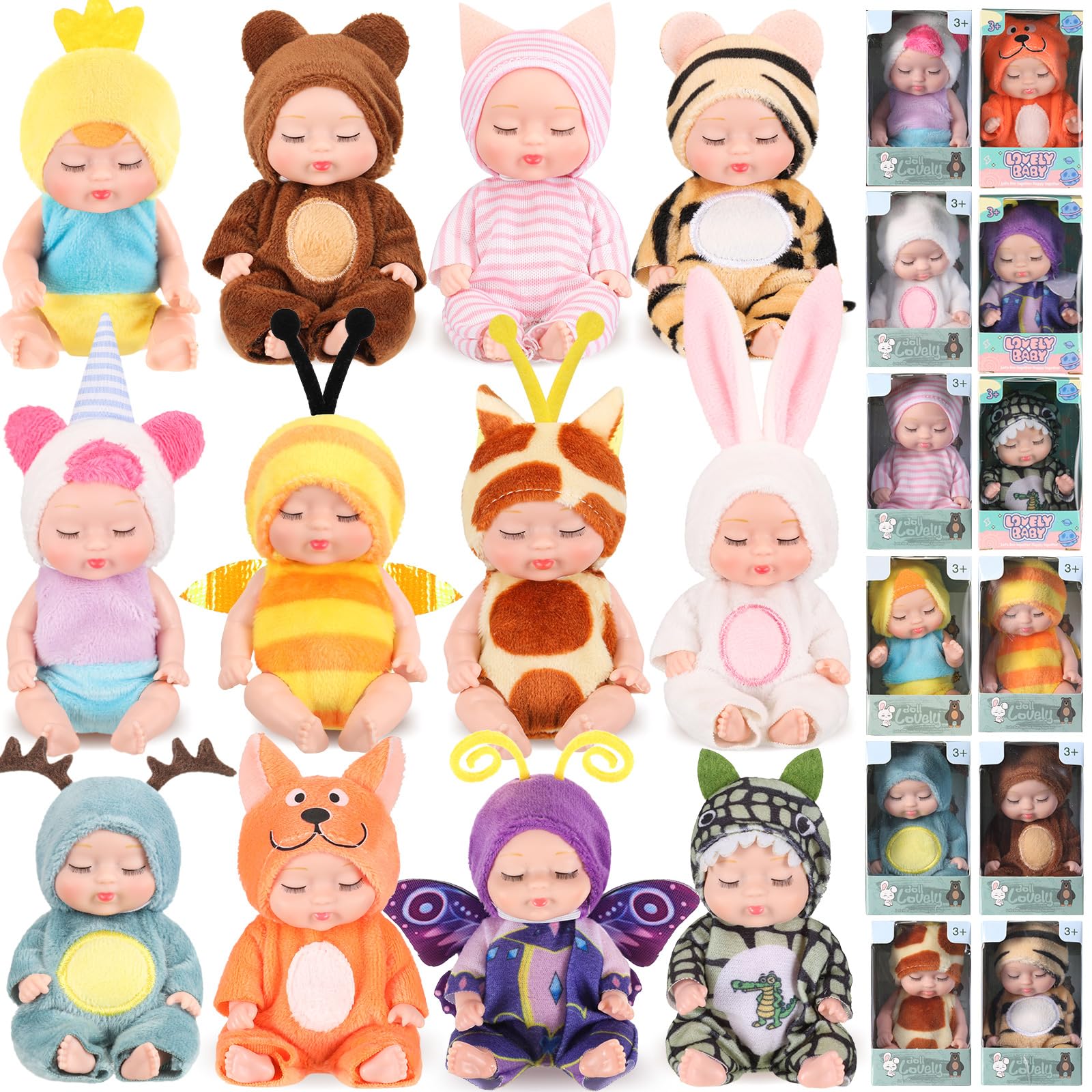 Hanaive 12 Pcs 4 Inch Mini Reborn Baby Dolls - Realistic Lifelike Baby Doll Set with Clothes for Girls & Boys 3+ | Perfect Easter Gift, Birthday Present & Collectible Toy for Kids | Great for Playtime, Nursery Decor & Gift Giving