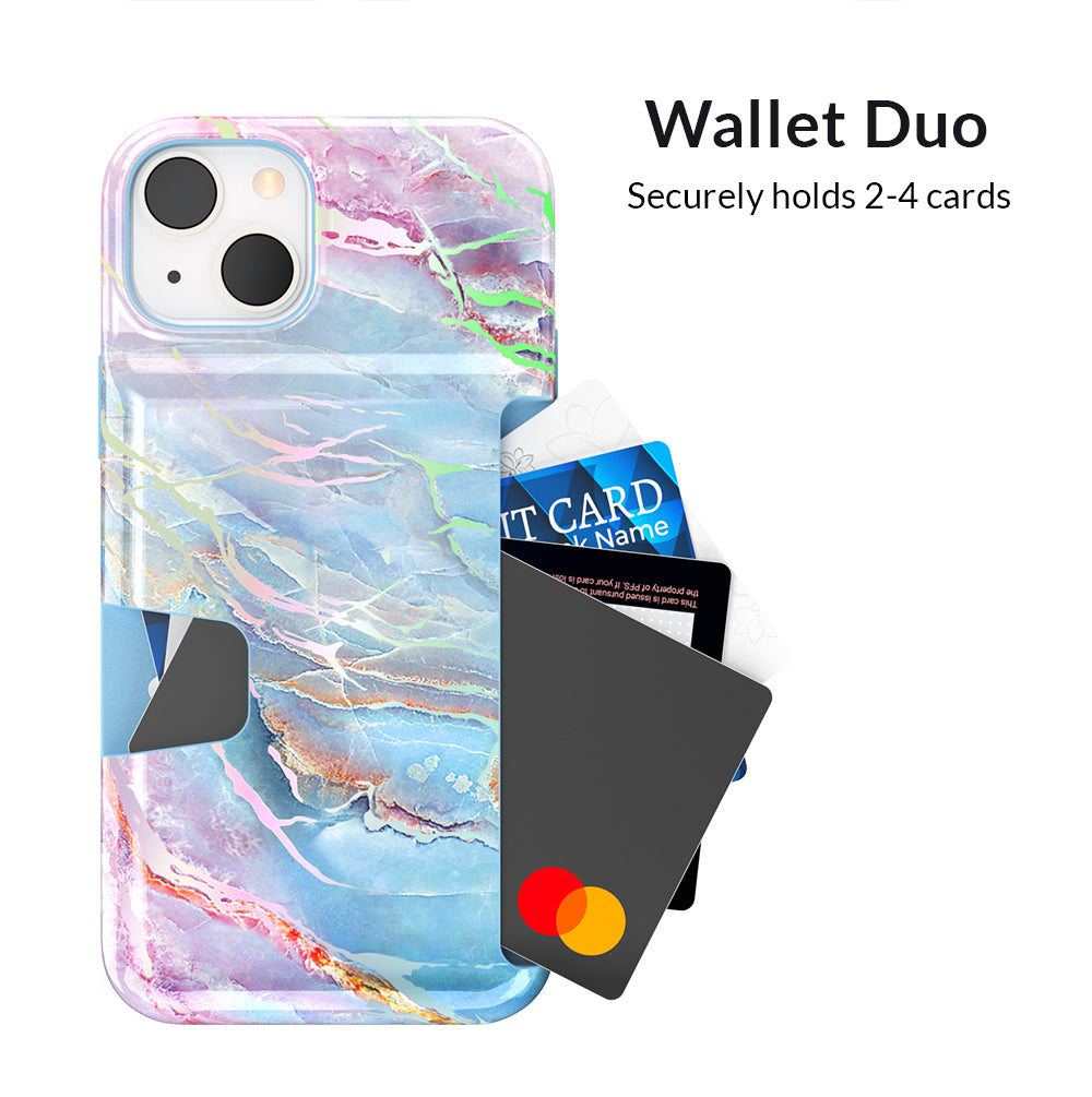 Holo Moonstone iPhone Wallet Case - Slim Protective Phone Cover with Card Holder for iPhone 13/14/15 - Perfect for Travel, Shopping & Everyday Use
