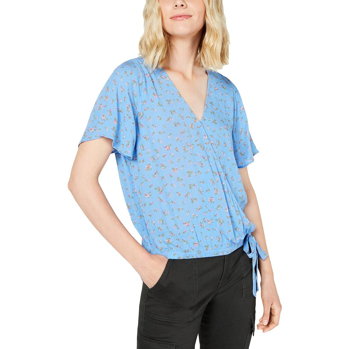 Hippie Rose Women's Floral Print Short Sleeve Blouse - Boho Chic Top for Summer, Music Festivals & Casual Outings