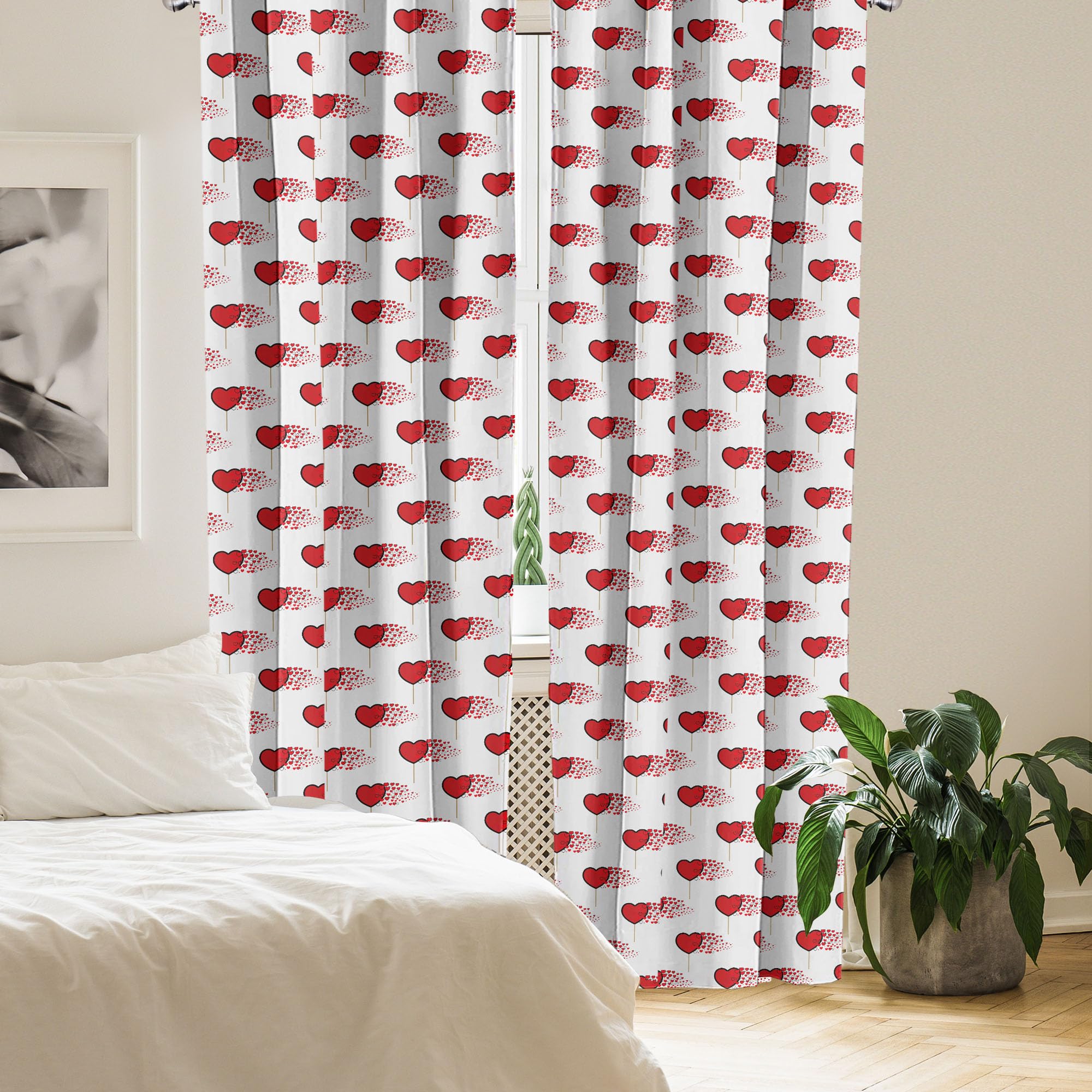 Ambesonne Valentine's Day Window Curtains - Abstract Hearts Lollipops Romantic Design, Lightweight 2-Panel Set with Rod Pocket, 28