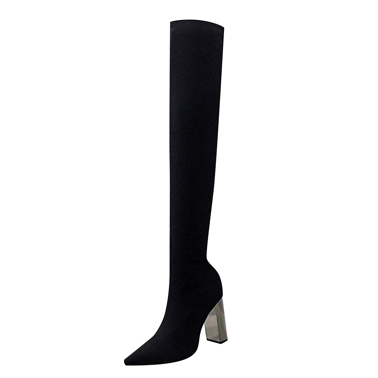 Breathable Chunky Heel Women's Knee High Boots - Retro Black Leather Thigh High Boots with Zipper - Size 6.5 - Perfect for Night Out, Party & Fashion Events